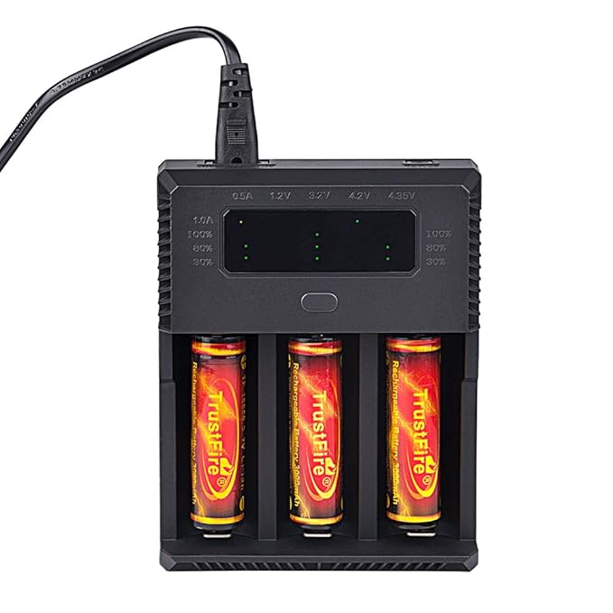TrustFire TR018 Rechargeable Intelligent Battery Charger, 3 Slots for Li-ion IMR 3.7V Lithium Batteries and 1.2V Ni-MH AA/AAA Batteries, AC 100-240V/5.5mm DC 12V Output, Battery Not Included