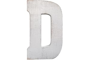 ABELOTS Large Wooden Distressed White Wash Alphabet Wall Art - Monogram Letter, Free Standing Wall Letters (D)