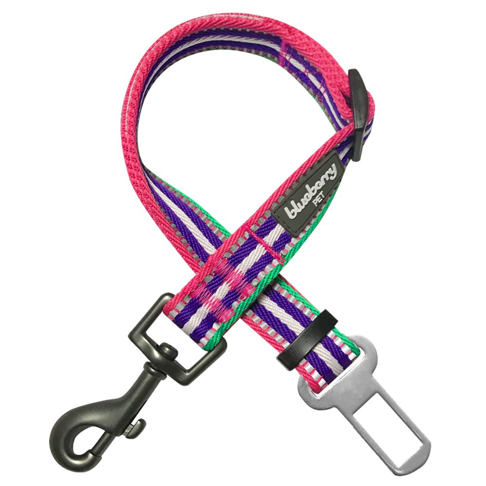 Blueberry Pet 3M Reflective Multi-colored Stripe Adjustable Dog Seat Belt Tether for Dogs Cats, Pink, Emerald and Orchid, Durable Safety Car Vehicle Seatbelts Leads Use with Harness