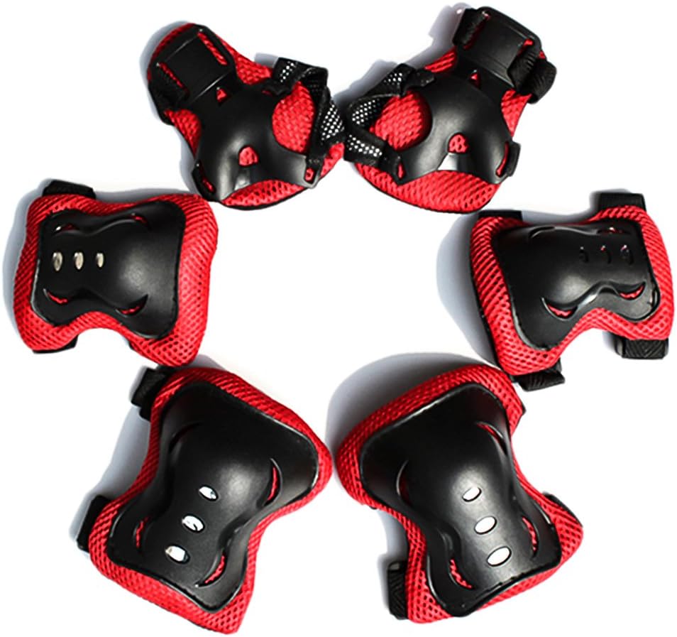 Webetop Kids 6pcs Sports Knee Elbow Wrist Protective Gear Set Adjustable PE+EVA Knee Pads Elbow Pads Wrist Guards for Skiiing Skating Cycling Bicyble Scooter,Suit for 3-12 Age Children,Black Red