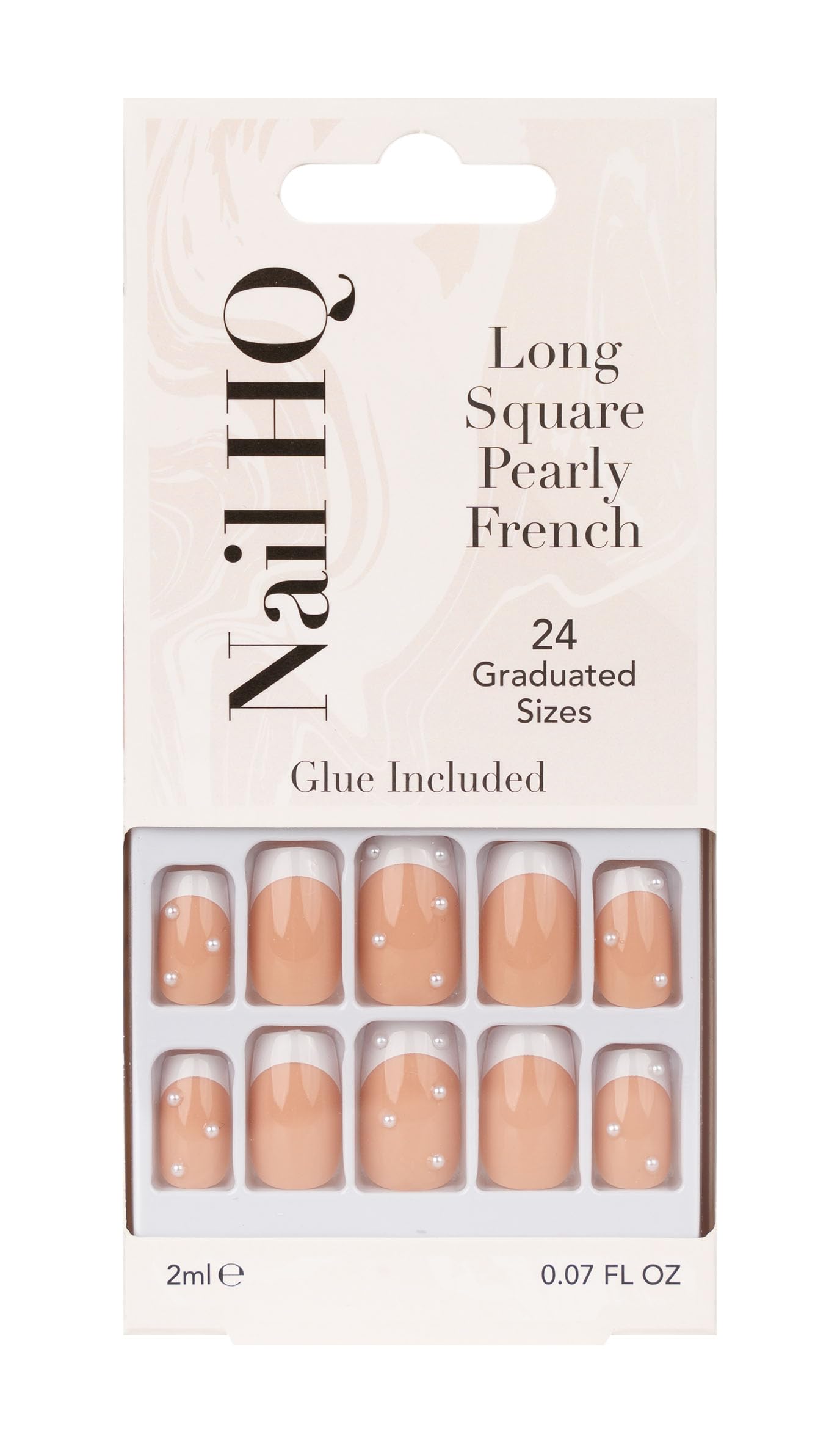 Nail HQ Press On Nails – Long Square Pearly French Nails, 24 Durable Glossy Finish False Nails for Salon-Quality Manicure at Home — image 1