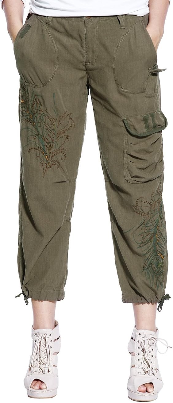 DaNang Womens Crop Capris Work Pants Cargo Loose Trousers Relax Fit Size 31 34" at Amazon Women
