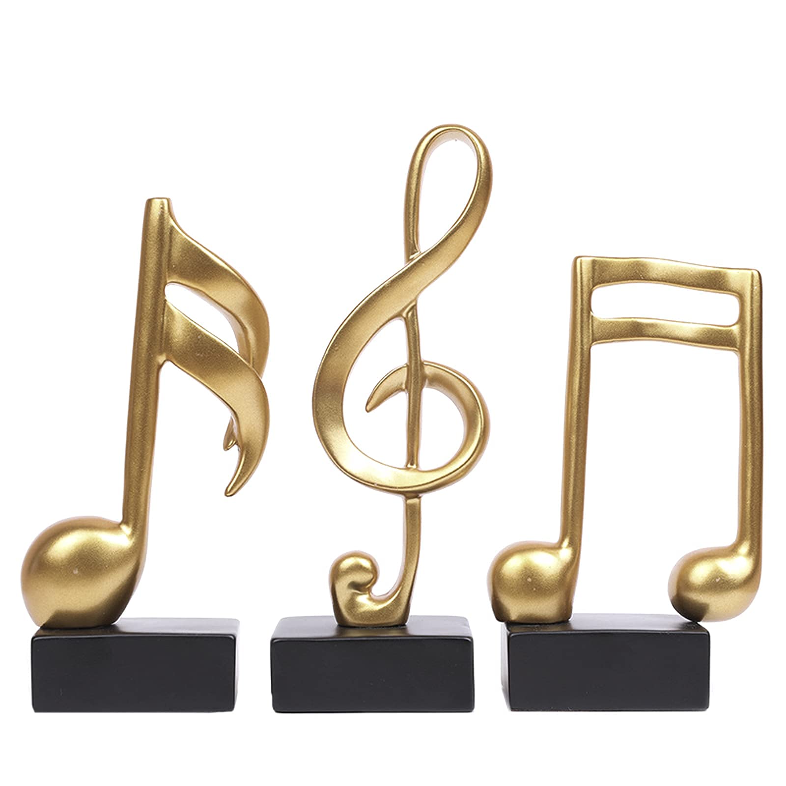 E-isata 3pcs Musical Sculptures Music Note Figurine Statue Decorative Ornaments Decor for Living Room Bedroom TV Cabinet Gift (Gold)