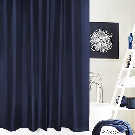 Eurcross Extra Long Shower Curtain Navy Blue With Hooks Plain