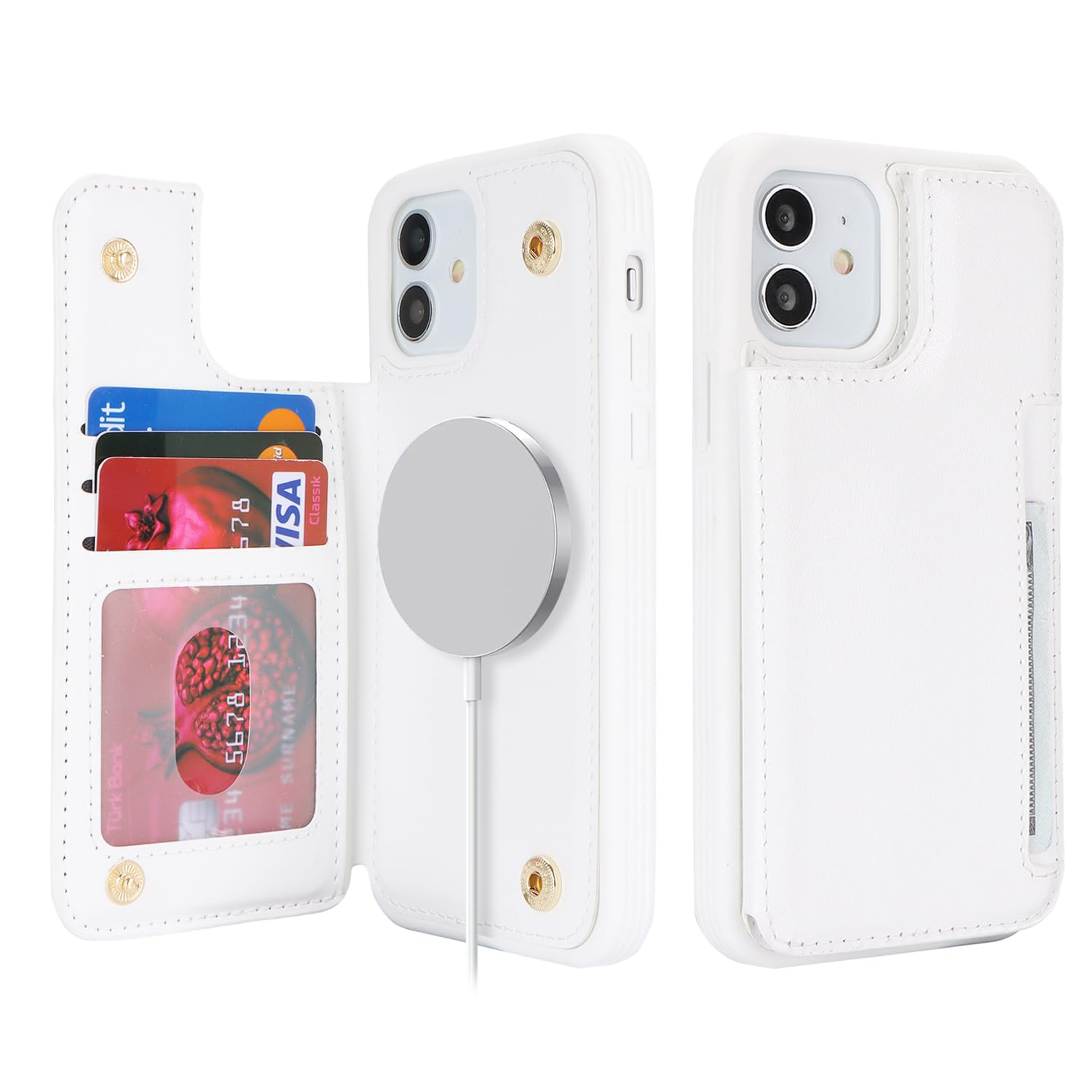 SailorTech for iPhone 12 Case with Credit Card Holder Magsafe, iPhone 12 Pro Phone Leather Case for Women Compatible mag safe Card Slots Durable Shockproof Wallet Case - White โ image 1