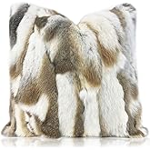 Entua Genuine Natural Fur Pillow Covers, Soft Shaggy Throw Pillows, Real Rabbit Fur Pillowcase, Cozy Animal Skin Cushion Cover for Couch Sofa Bed & Living Room Decor, 18x18, Brown White