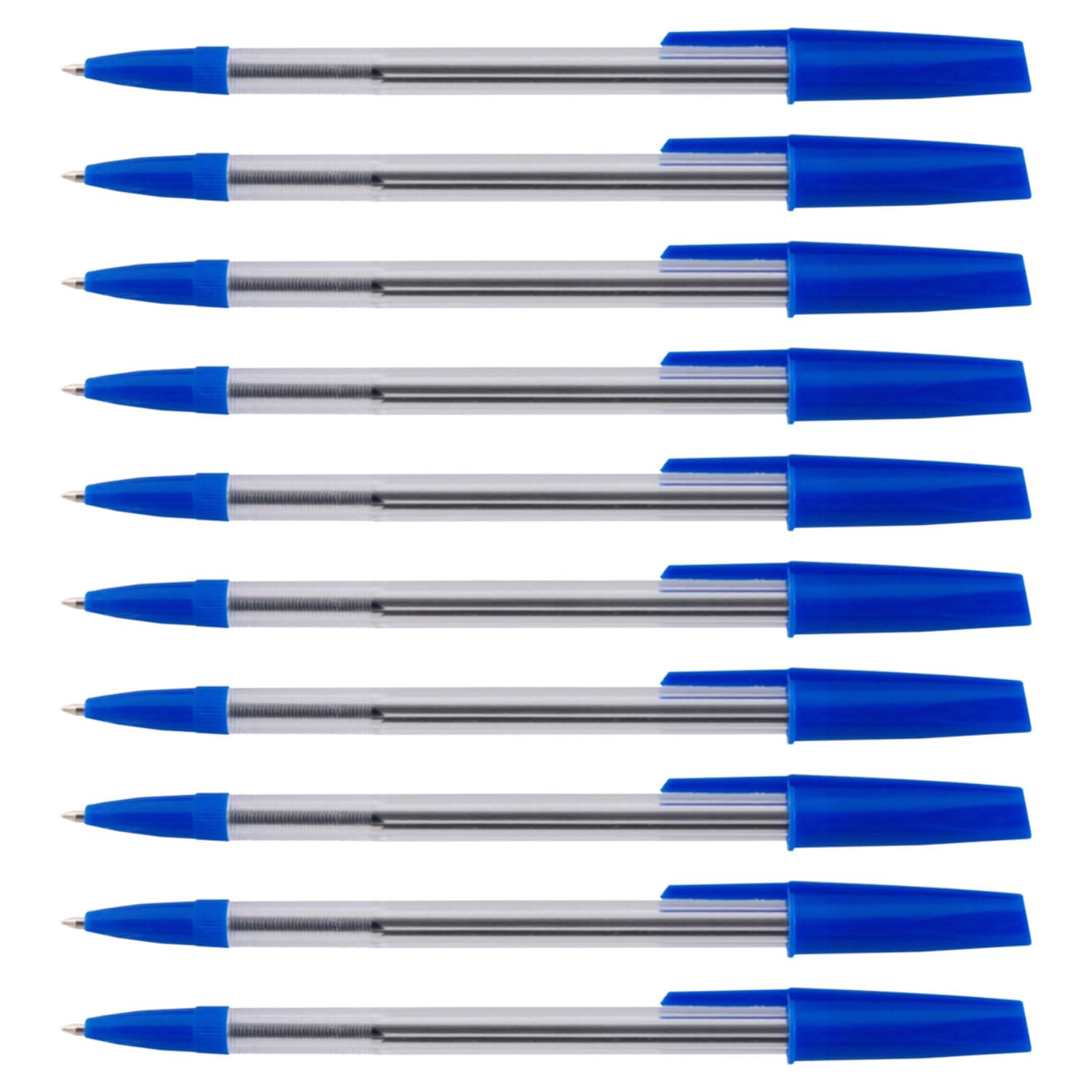 Essential Arts Blue Ink Ballpoint Pens Pack of 100 (2 x 50) Medium Point Ball Biro Pen with Comfort Grip - Office, School and Business Supplies