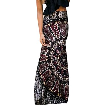 Minikleid Hffan Damen Röcke Boho Lang Sommerrock A-Linie Punkte Faltenrock Casual Maxi Strandrock Maxirock Sommer Blumenmuste