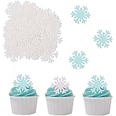 THJ 50PCS Edible Snowflakes Cupcake Toppers Blue&White Snowflakes Frozen Cake Decorations Wafer Paper Snowflake Cake Sprinkle