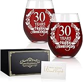 Perfectinsoy 30 Years Happy Anniversary Wine Glass Set of 2, 30th Anniversary Wedding Gift For Mom, Dad, Wife, Soulmate, Couple, Funny Vintage Unique Personalized, 30 Years Gifts