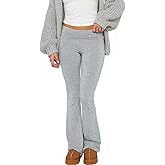 Sumleno Women Y2k Skinny Pants Flare Leggings Low Rise Fold Over Waist Bootcut Stretchy Yoga Sweatpants Lounge Streetwear