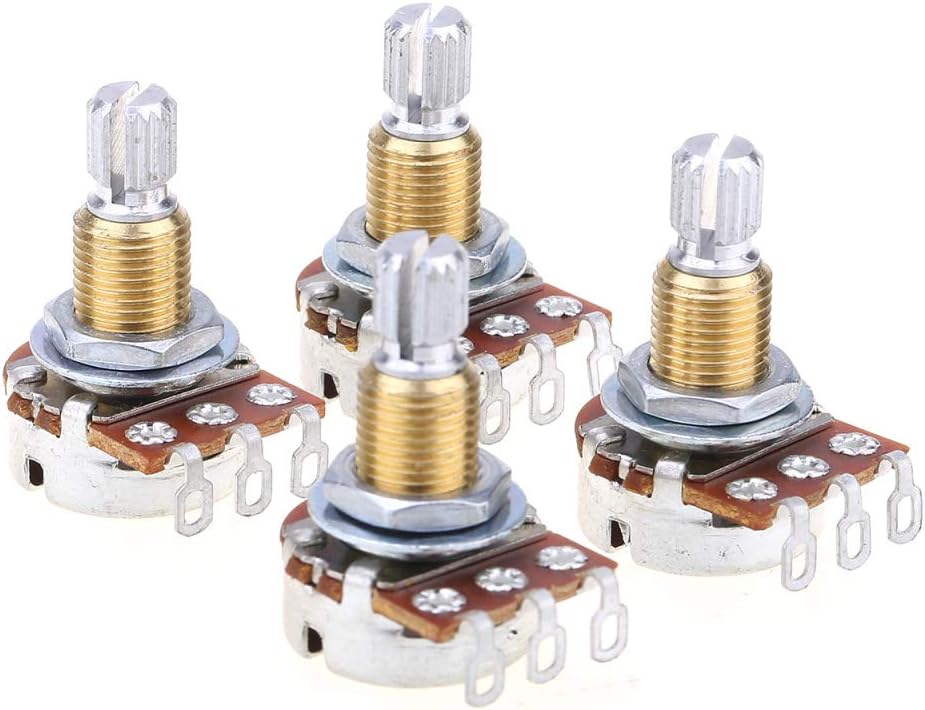Musiclily Pro B250K Brass Thread Metric Mini Potentiometers Split Shaft Linear Taper Pots for Electric Guitar Bass (Set of 4)