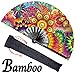 OMyTea Large Bamboo Rave Festival Folding Hand Fan for Men/Women - Chinese Japanese Handheld Fan with Fabric Case - for Electronic Dance Music Party, Performance, Decorations, Gift (Fantasy Flowers)