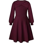 GRACE KARIN Girls Sweater Dress Bow Collar Pleated Skirt 6-14Y Back to School Outfit Knit Fall Winter Dress