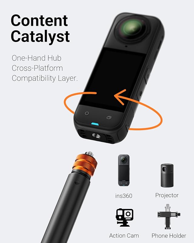 Trípode invisible para selfie de 48 pulgadas para Insta360 X4/GO 3/X3/ONE RS/ONE X2/ONE X/GO 2/ONE R/ONE - Barra de extensión para selfie con mango ajustable impermeable para cámara de acción