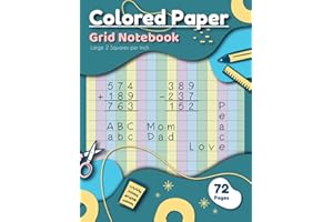Colored Grid Paper Notebook: Large 2 Squares per Inch for Kids and Adults with ADHD, Dyslexia, Dysgraphia, Dyscalculia, Irlen