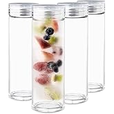 Glass Water Bottles - 4 Pack Wide Mouth Juice Bottles with Clear Lids for Juicing, Smoothies, Fruit Water, Teas, Beverage Storage - 16oz, Leakproof, Reusable, Borosilicate