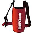 Tuff Pupper PupFlask Insulated Neoprene Dog Water Bottle Holder Sling with Wide Adjustable Shoulder Strap, Great for Travel, Walking, Hiking, Portable Pet Water Bottle Holder (27 OZ, Crimson Red)