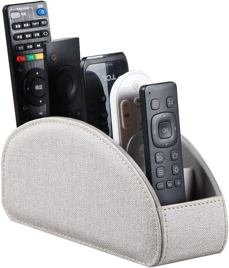 TV Remote Control Stand with 5 compartments, Pu Leather Remote Control Box/Tray Bedside Table Desk, DVD/CD/Blu-ray/Media Player, Storage Controller and Cosmetic Office Supplies (Beige) : Office Products
