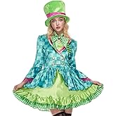 EraSpooky Adult Women Hatter Costume Mad Tea Party Halloween Cosplay with Bowtie Top Hat