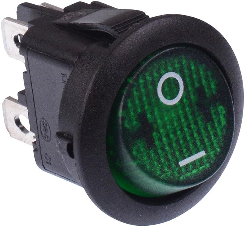Switch Electronics Green 230V Illuminated Rocker Switch DPST 10A 20.2mm Panel