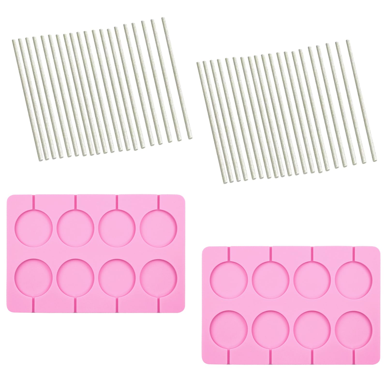 2Pcs Silicone Lollipop Mould with 50 Lollipop Sticks,Silicone Chocolate Lolly Maker,for Making Chocolate Lollipop Candy Ice Cube Party