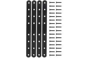 4 Pack Flat Mending Plate for Wood, ULIFESTAR Black Iron Flat Straight Brace Brackets Metal Repair Fixing Wood Brace Joining Plates Connector for Repairing Wooden Furniture with Mounting Screws