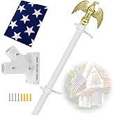 CQ Garden Flag Pole for Outside House, 6 FT Flag Pole Kit for Outdoor with Holder, 3x5 US Flag and Eagle Topper, Stainless Steel House Flag Pole for Porch (White)
