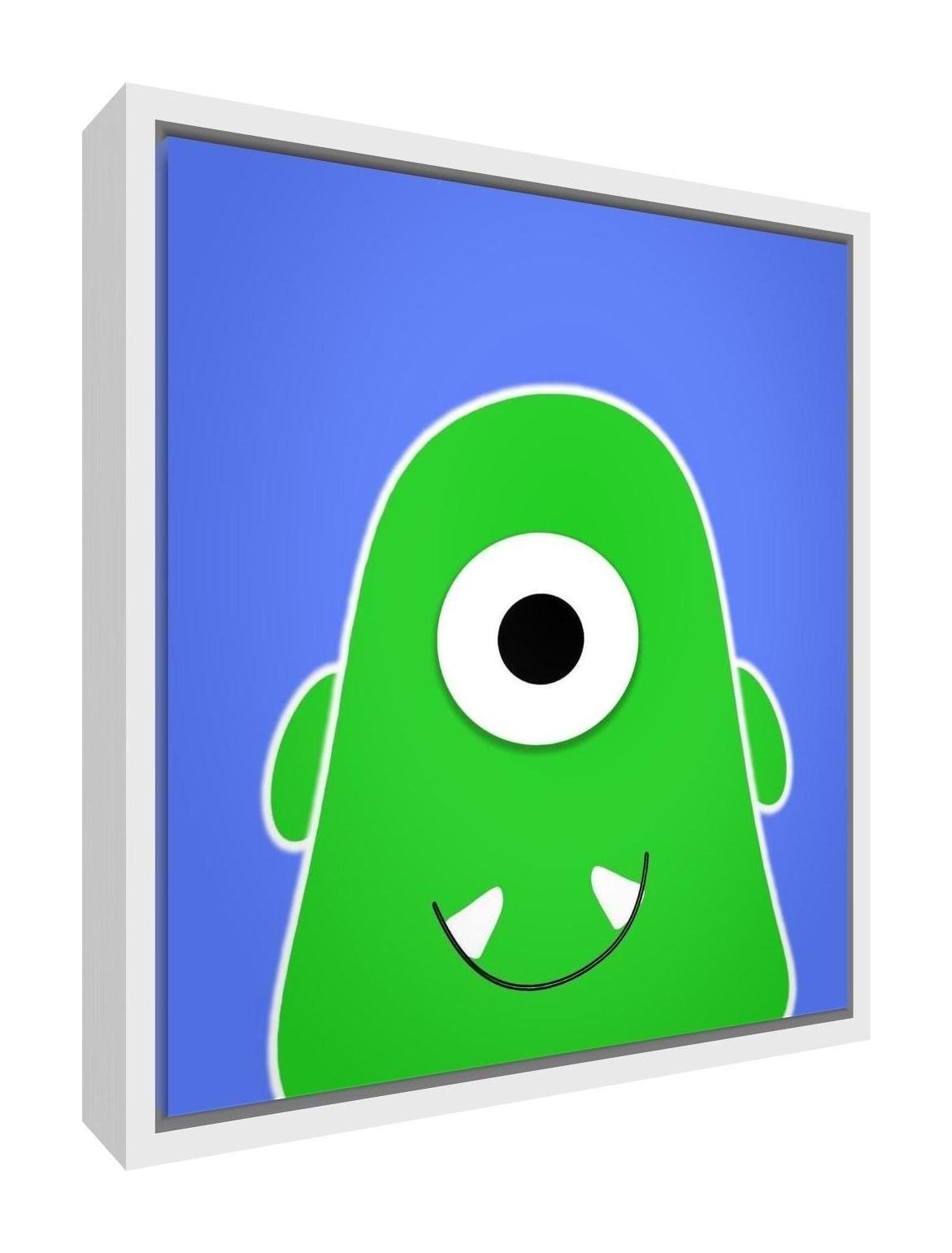 Feel Good Art Eco-Printed and Framed Nursery Canvas with Solid White Wooden Frame (42 x 42 x 3 cm, Medium, Blue, Bob The Blobby Monster)