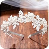 Kilshye Flower Bride Wedding Headband Leaf Bridal Headpiece Pearl Prom Hair Band for Women and Girls (Silver)