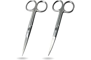 KRISP BEAUTY Stainless Steel Grooming Scissors Set - Facial Hair Small Nail Cuticle Scissors Manicure Pedicure Tools Trimming Kit - Straight and Curved Blade for Beard Mustache Nose Ear Hair Eyebrow Eyelashes