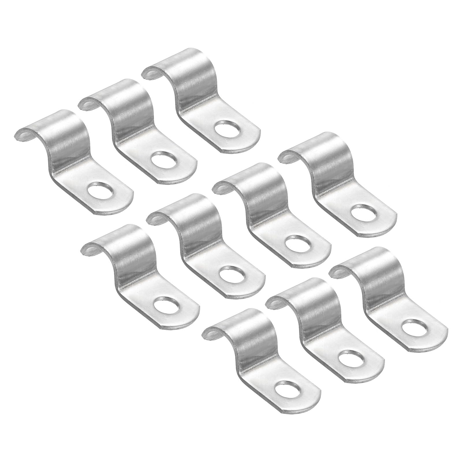 PATIKIL 0.39 inch/10mm Rigid Pipe Strap Clamp, 10 Pcs 304 Stainless Steel Two Hole U-Shape Tube Clip for Pipe Fixing
