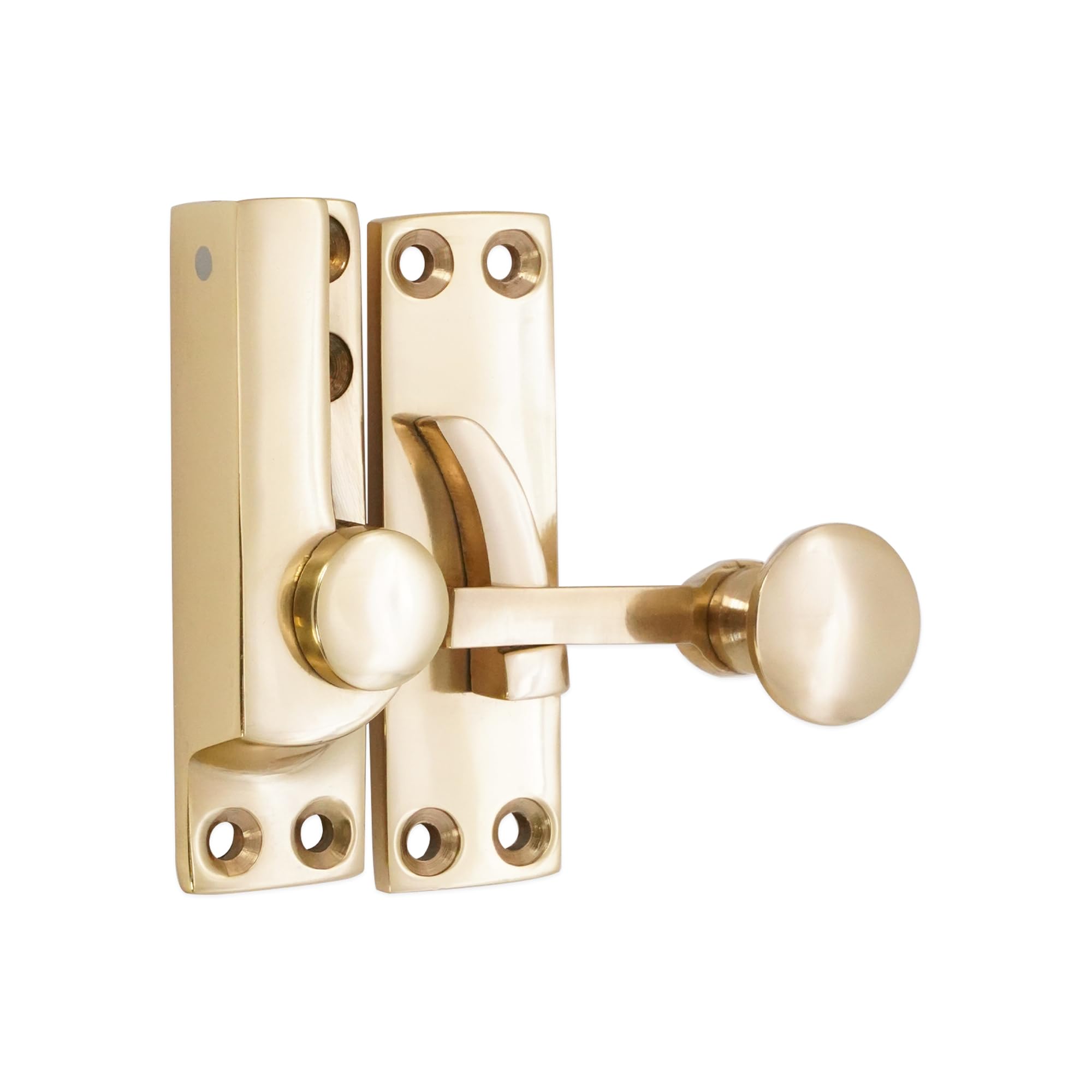 Victorian Sliding Sash Window Catch Quadrant Arm Latch Fastener Brass & Chrome (Polished Brass)
