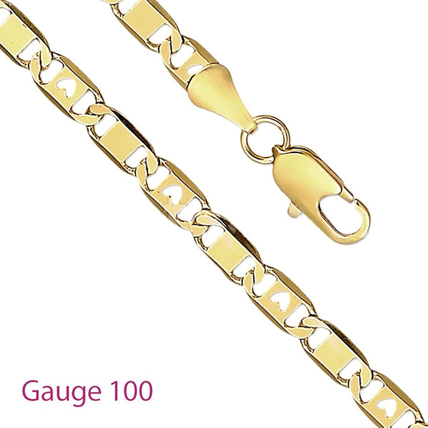 4.2mm Gauge 100 Heart Valentino 14K Yellow Gold Plated Link Chain Necklace Size 18" Best