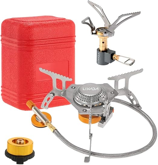 Amazon Com Lixada Camping Cookware Set 3000w Folding Mini Pocket Stove Camping Gas Stove Split Burner With Gas Conversion Head Adapter Sports Outdoors