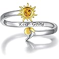 Mic Tai 925 Sterling Silver Semicolon Ring - Gold Sun Wave Rings Engraved Keep Going Jewelry Inspirational Gifts for Women