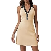 Fisoew Womens Halter V Neck Tennis Dress Polo Collar Sleeveless Color Block Open Back Workout Golf Summer Casual Mini Dresses