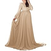 Dedysler Maternity Gown Dress for Photoshoot Long V Neck Photography with Split Soft Breathable Maxi Baby Shower Pregnancy