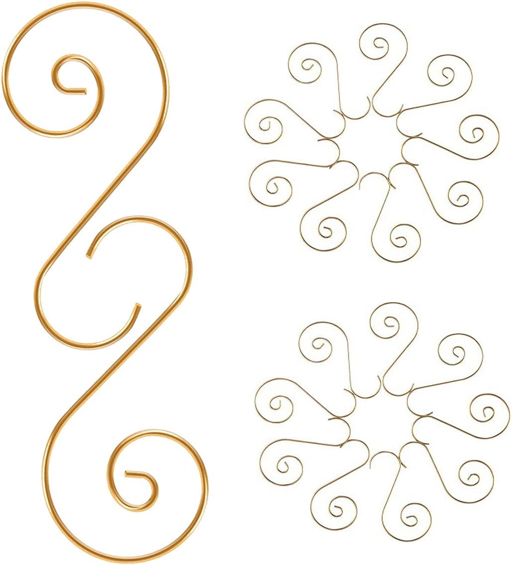 Ornament Hooks - 20pcs Christmas Ornament Hooks Christmas Tree Decorating Metal Wire Hangers for Hanging Decorations S Hook Pendant (Gold)