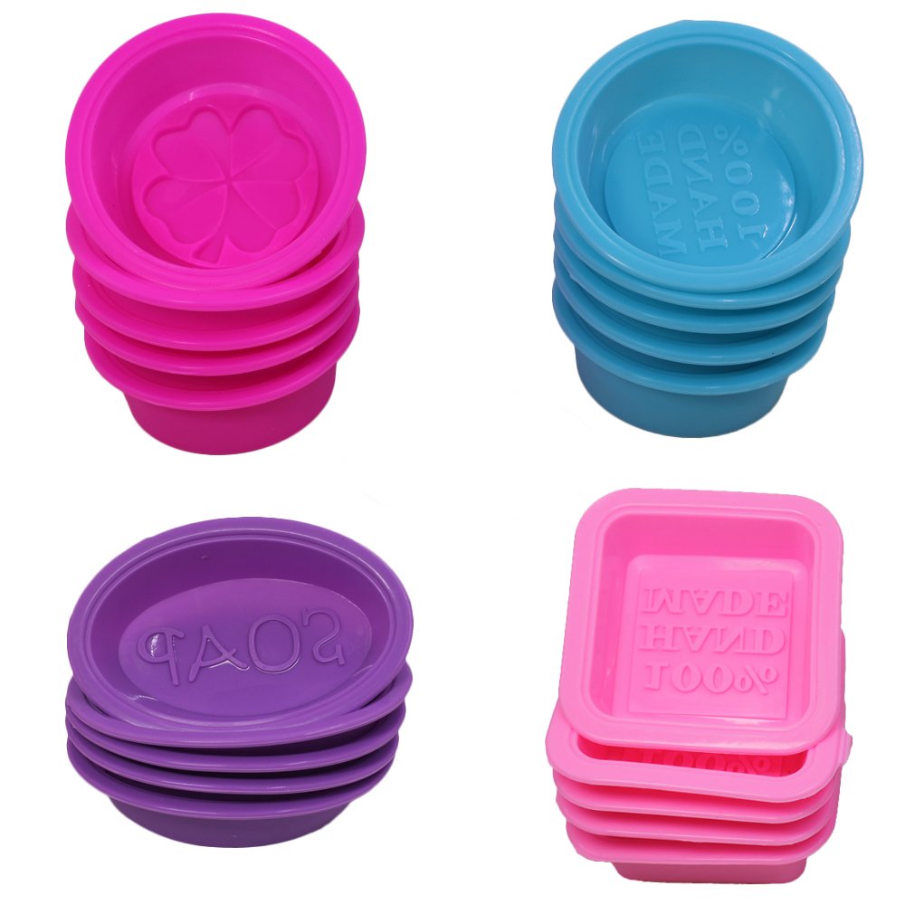 20 PCS Silicone Soap Mould, FineGood Soap Making Supplies Square Round Oval Shaped Soft Cupcake Muffin Baking Pan for DIY Homemade Craft