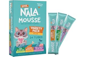 LOVE, NALA - Natural Lickable Cat Squeeze Up Treat,Topper - Variety Plus Pack Mousse - Wet Food Cat Puree - Grain Free, Non_GMO Minerals, Vitamins - 24 Pack