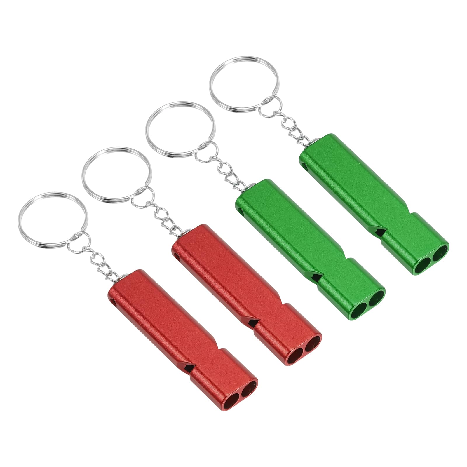 PATIKIL Emergency Whistle, 4 Pack Loud Sound Aluminum Keychain Whistles Outdoor Safety Survival Whistle for Camping Hiking, Red, Green