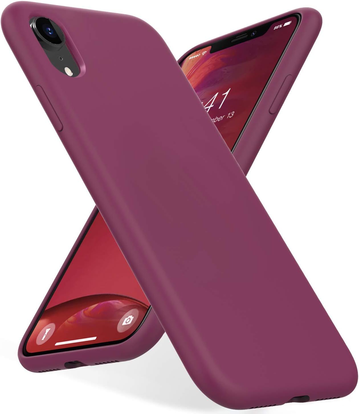 KUMEEK iPhone XR Case, Soft Silicone Gel Rubber Bumper Case Anti-Scratch Microfiber Lining Hard Shell Shockproof Full-Body Protective Case Cover for iPhone XR Case-WineRed