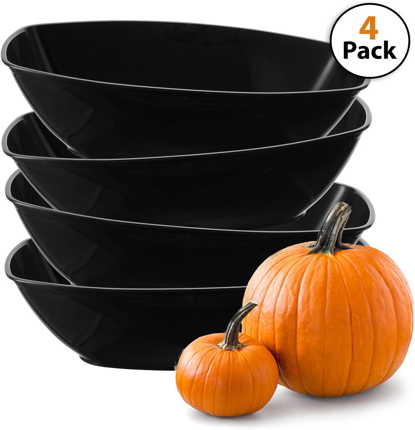 Set of 4 -Luau Plastic Contoured Serving Bowls, Party Snack or Salad Bowl, 80-Ounce, Black