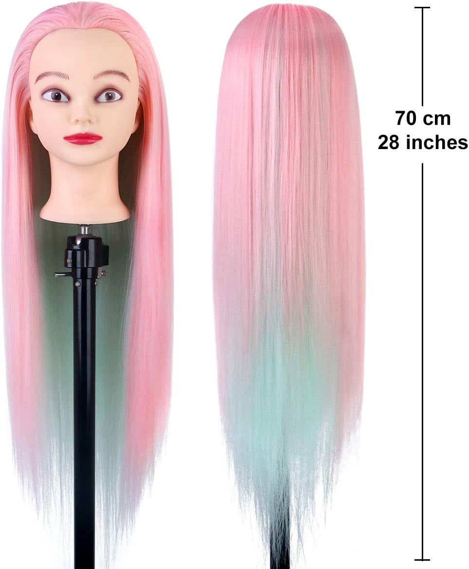 TwoWin Hairdressing Training Head, 28" Synthetic Fiber Hair Mannequin Head - Image 3