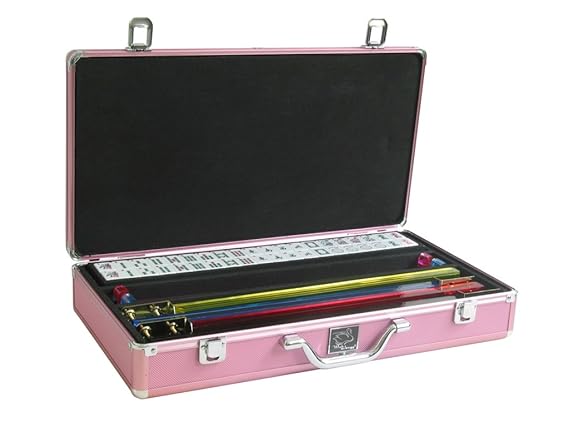White Swan Mah Jongg (TM) - Mahjong Game Set (White Tiles, Pusher Arms, Aluminum Case, Pink)