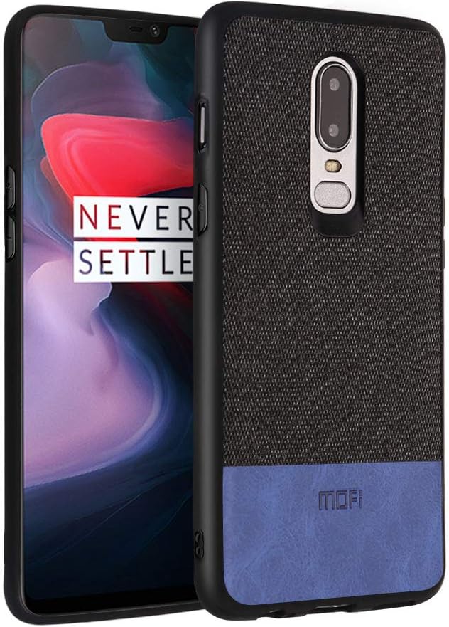 MOFI Oneplus 6 Case, Oneplus 6 Phone Case Shockproof [ Soft Silicone Bumper ] [ Hard Back ] [ Full Body Protection ] Case for Oneplus 6 - Black Blue