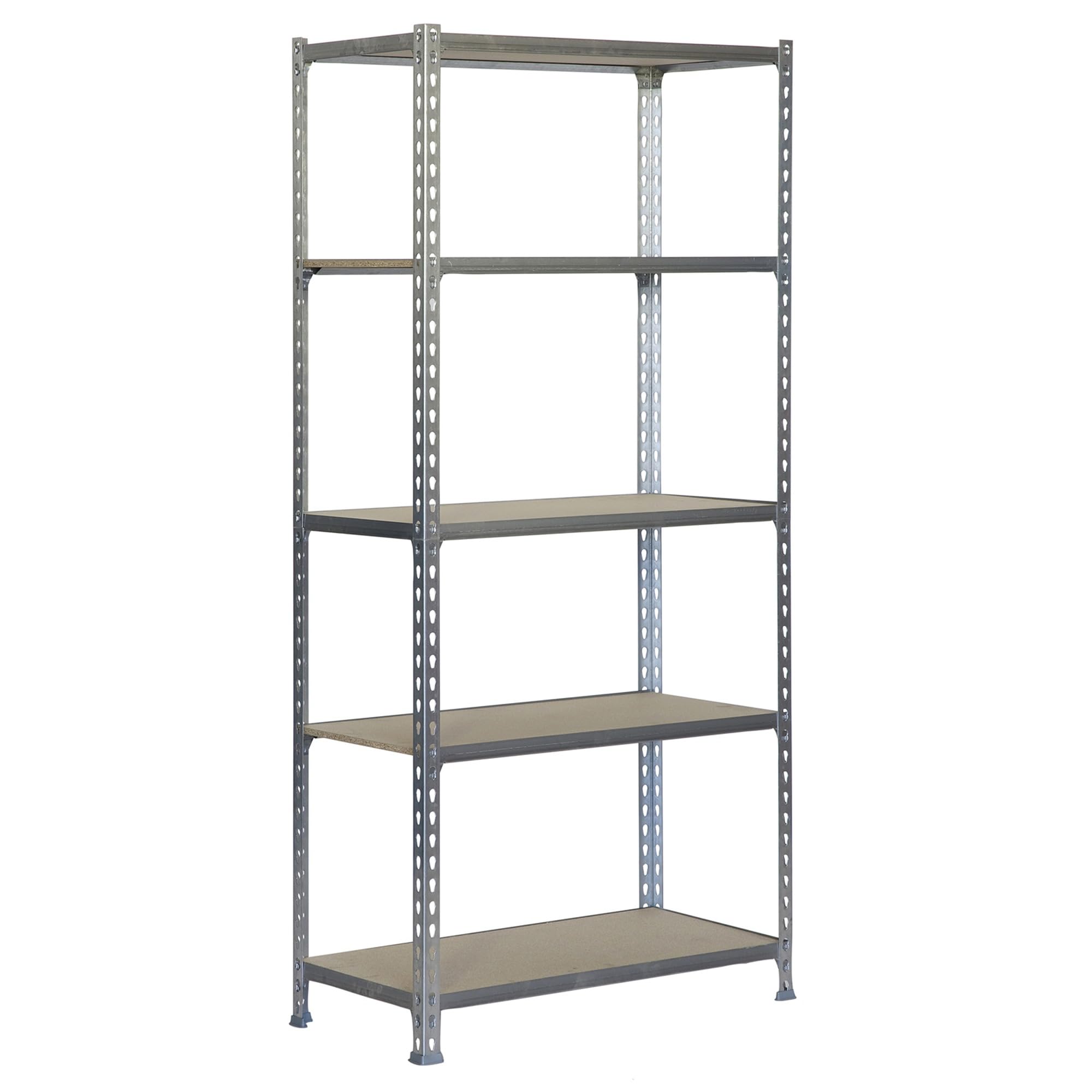 Simon Rack Garage Shelving Unit 1800x900x300 mm, 5 Tier Metal Rack with 16 mm MDF Shelves, 150 kg per Shelf, Galvanised/Wood – Maderclick