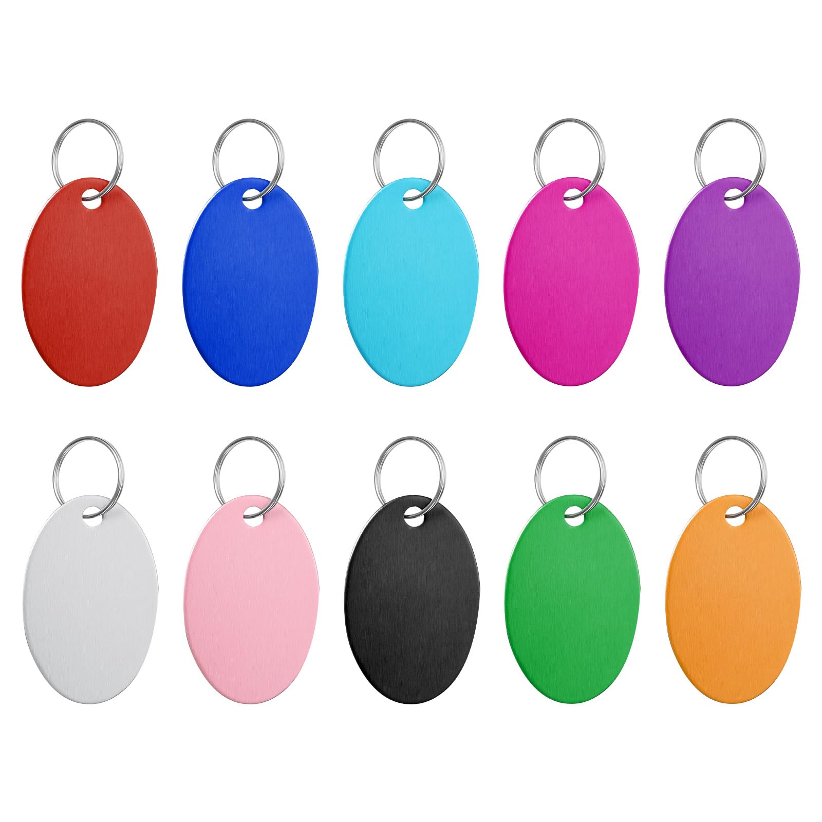 PATIKIL Aluminum Stamping Blanks 1.5 x 1 Inch, 10Pcs Oval Metal Engraving Blank Discs Sublimation ID Name Tags Dog Tag with Key Rings for DIY Craft Engraving, Multicolor