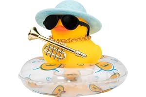 wonuu Cool Car Duck Ornament Dashboard Decorations Rubber Duck Car for Car Dashboard Accessories with Sunglasses Top Hat Necklace Swim Ring and Mini Musical Instruments